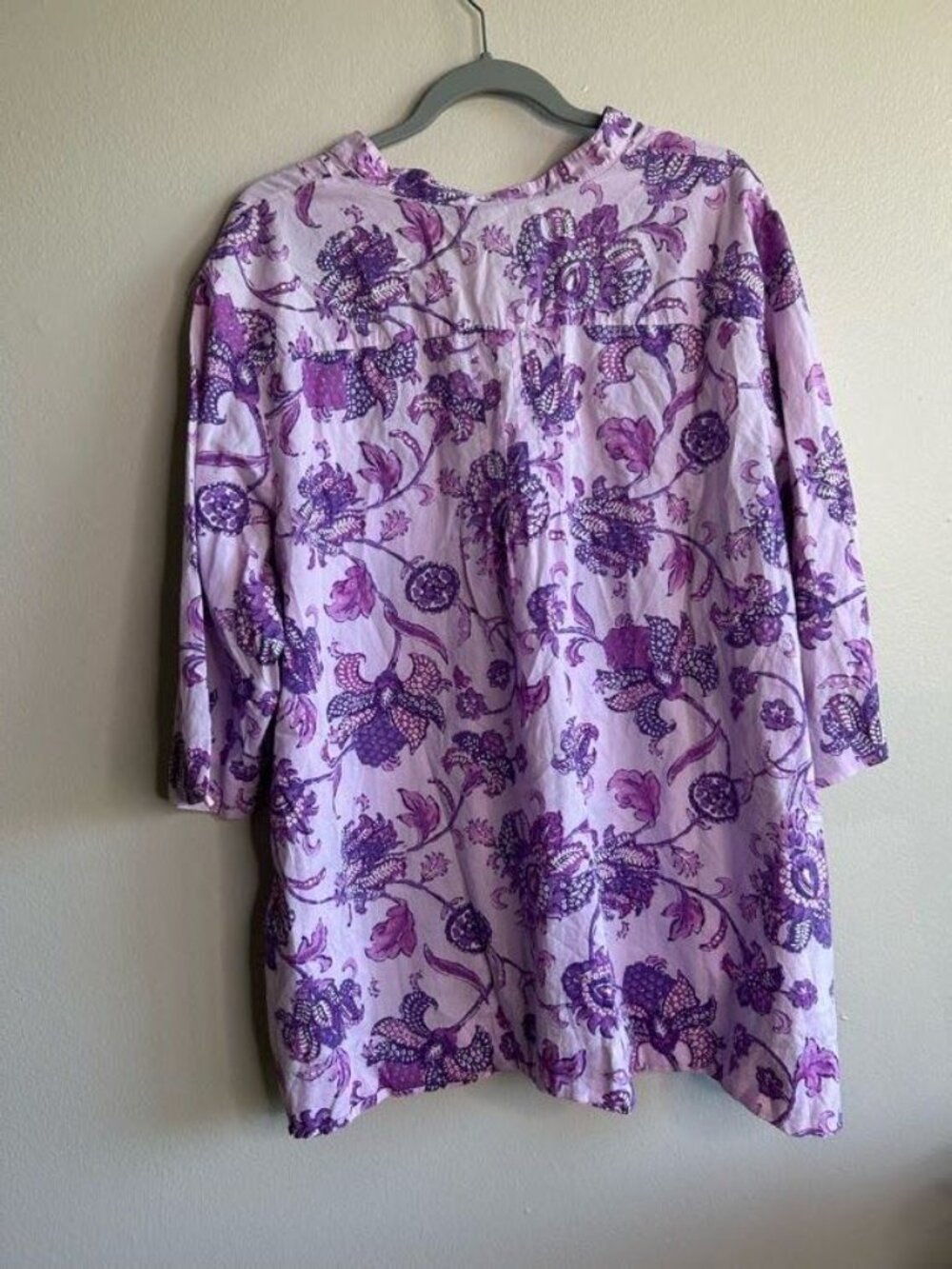 Lands End Top Womens 2X Popover Purple Floral Lightweight Cotton Pintuck Pleat - Picture 2 of 10